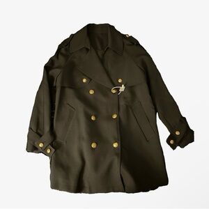 Stylish Black Trench Coat with Gold Buttons